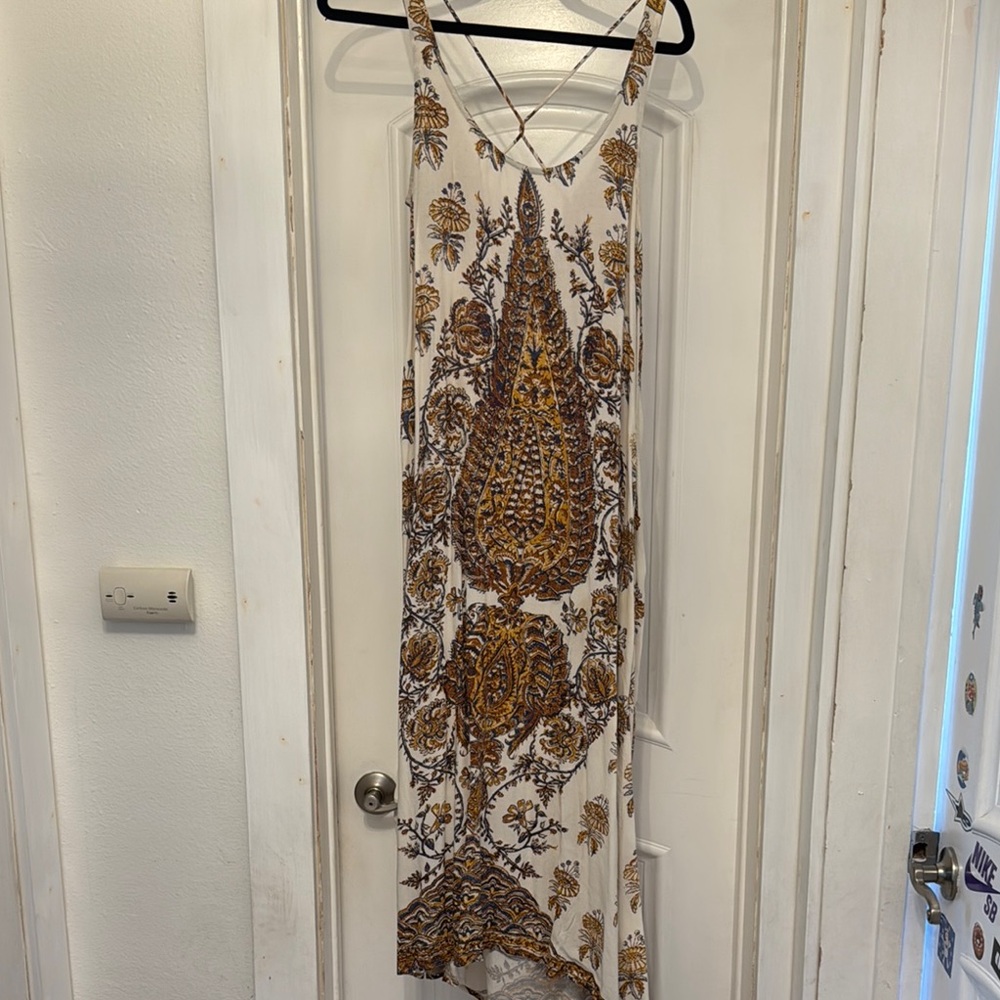 Billabong Brown and White Spaghetti Strap Maxi Dress